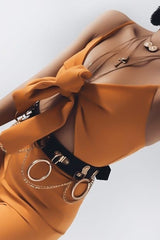 Mustard Tie Front Cut Out Jumpsuit - Jodee-Jumpsuits