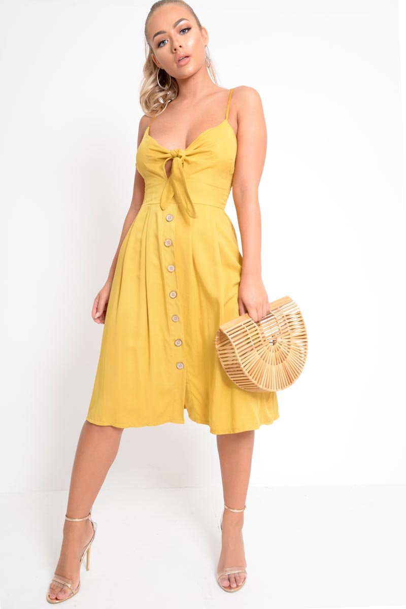 Mustard Tie Front Midi Dress - Onida-Dresses