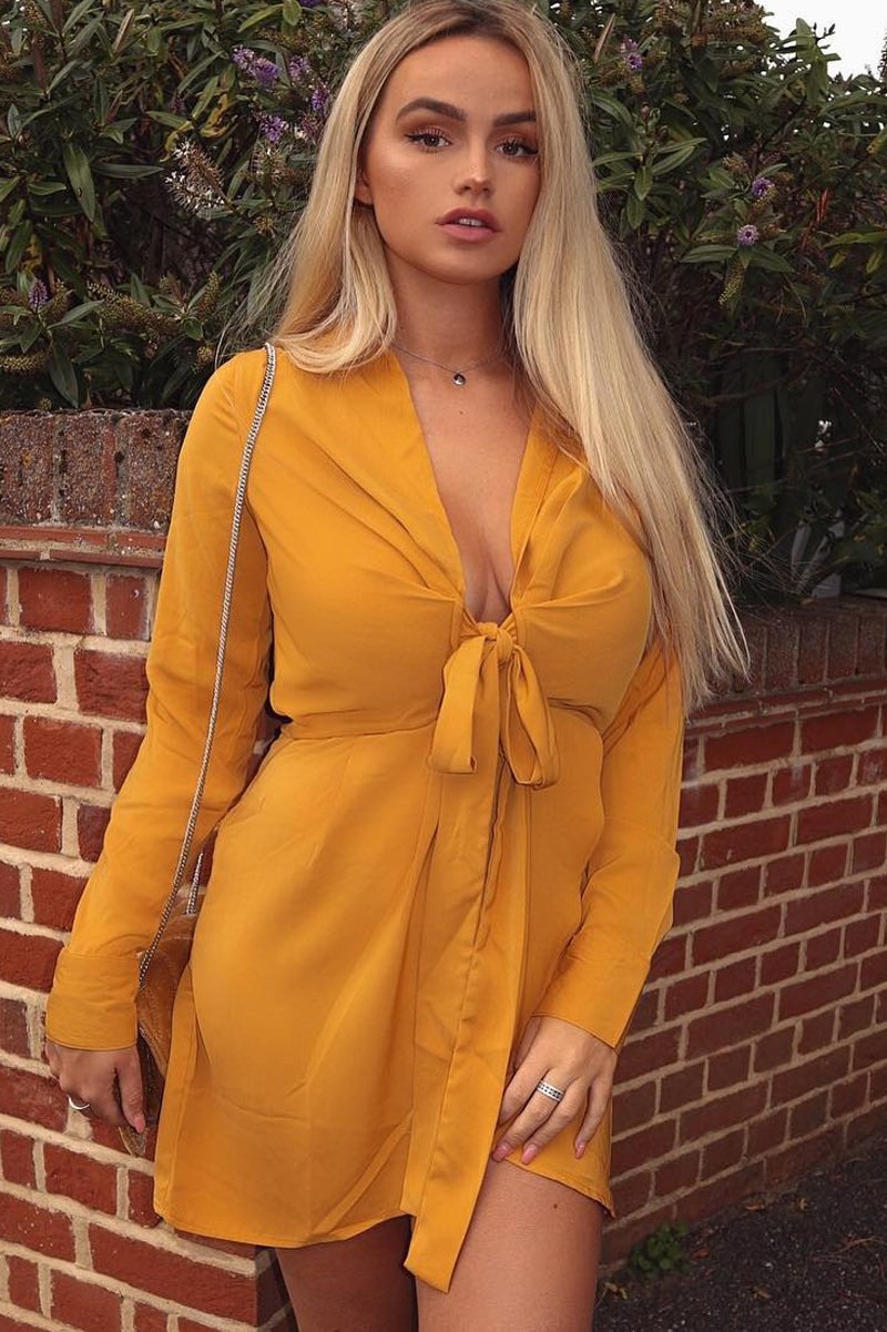mustard shirt dress Yumi Maxi Shirt Dress | Elevated Crepe Belted Silhouette