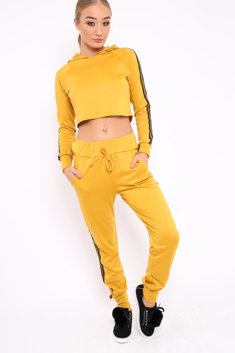 Mustard Tracksuit with Black Side Stripe - Kady-Co-ords