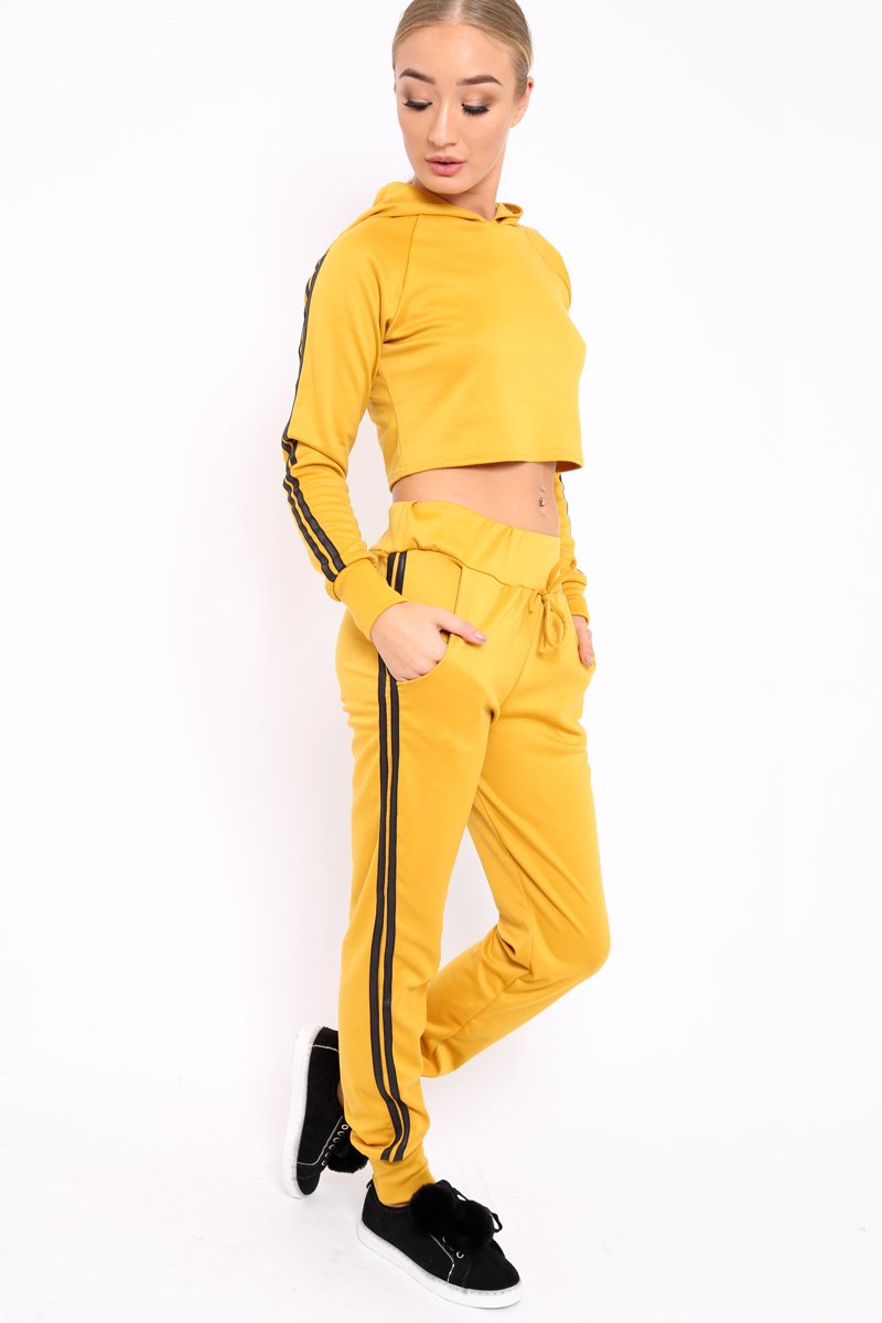 Mustard Tracksuit with Black Side Stripe - Kady-Co-ords