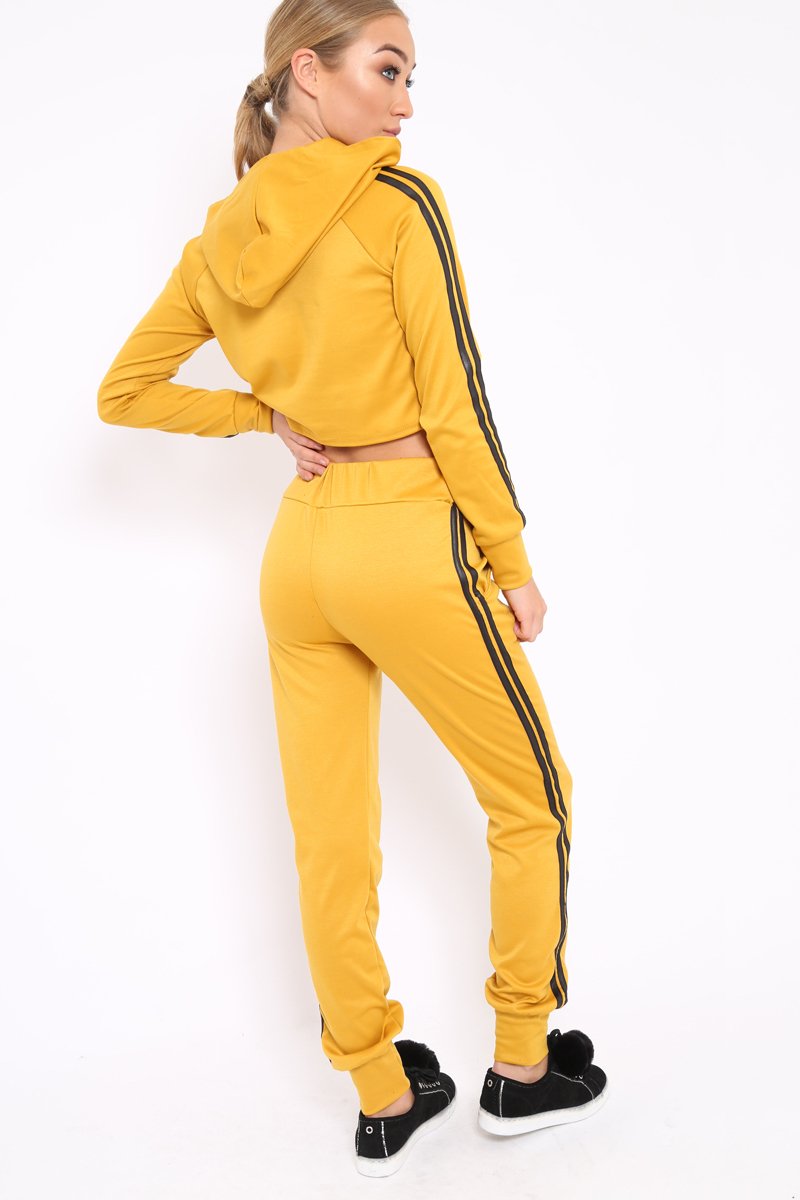 Mustard Tracksuit with Black Side Stripe - Kady-Co-ords