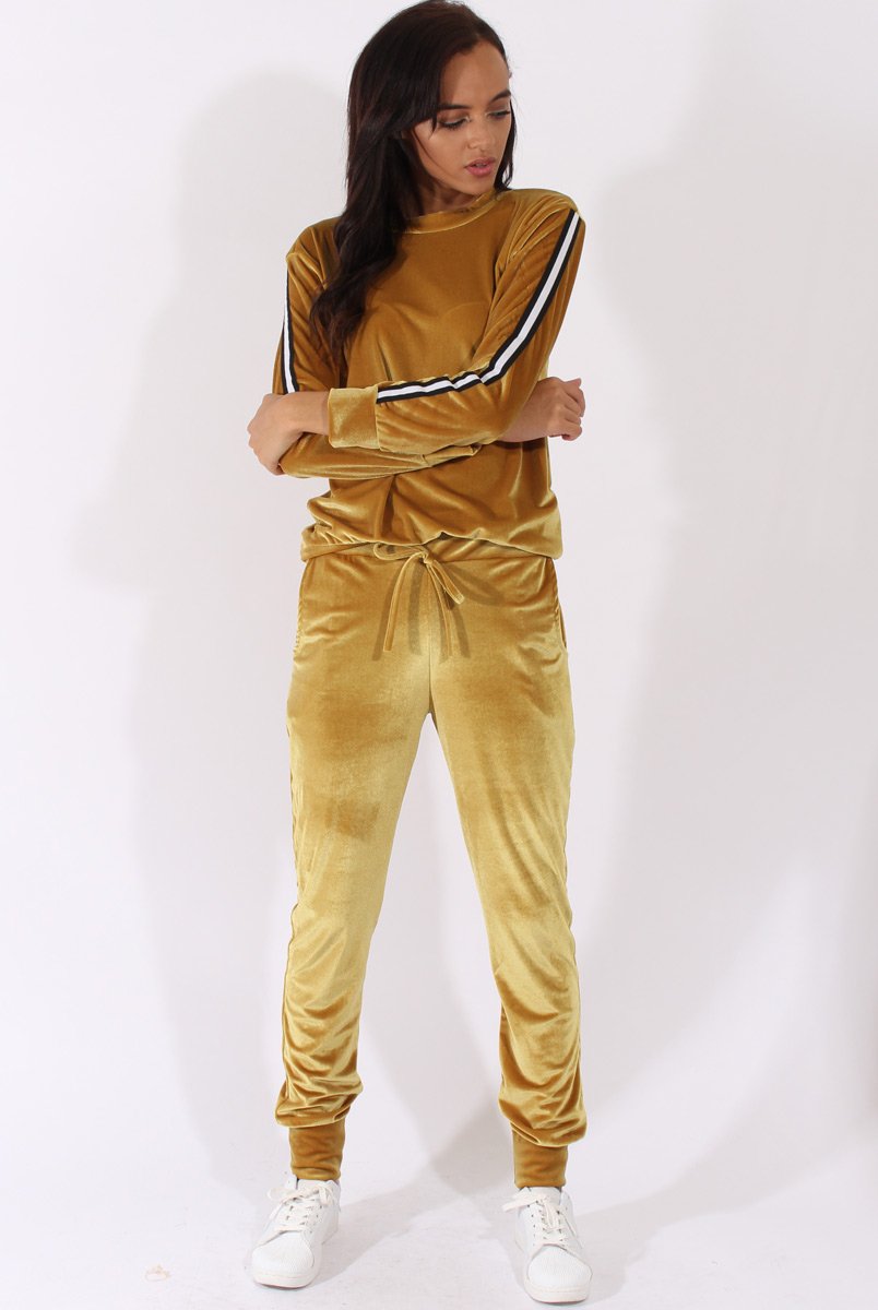 Mustard Velvet Stripe Tracksuit - Armani-Tracksuits