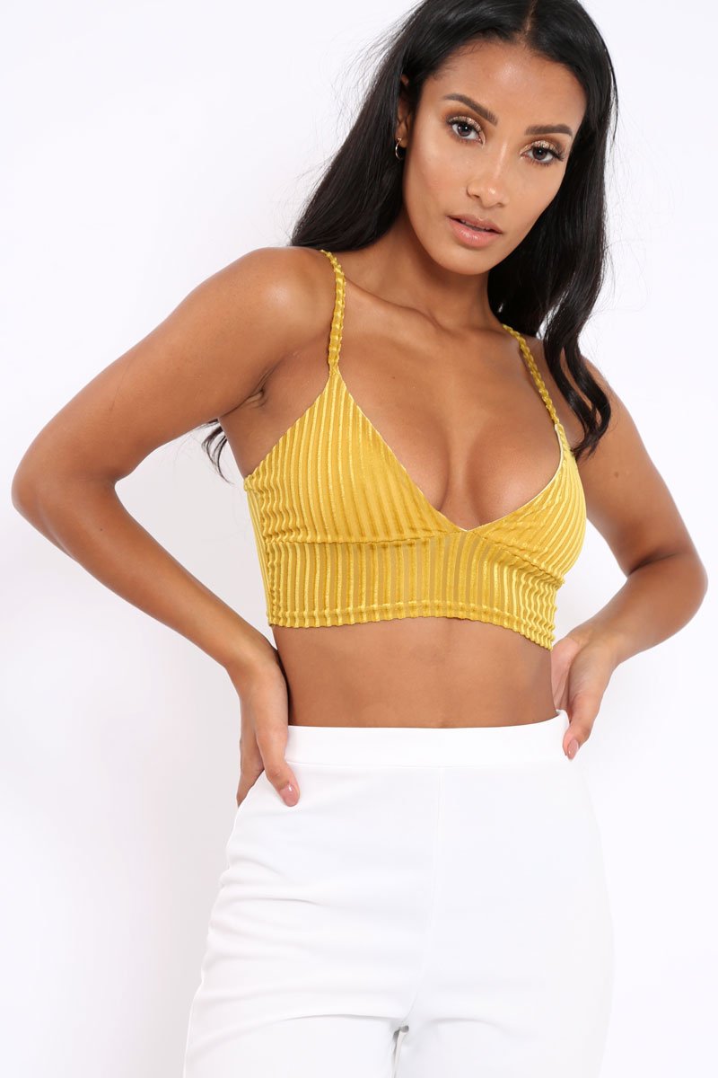 Mustard Velvet Striped Bralet - Elina-Co-ords