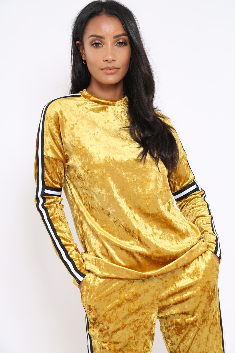 Mustard Velvet Striped Trim Co-ord Set - Beau-Co-ords