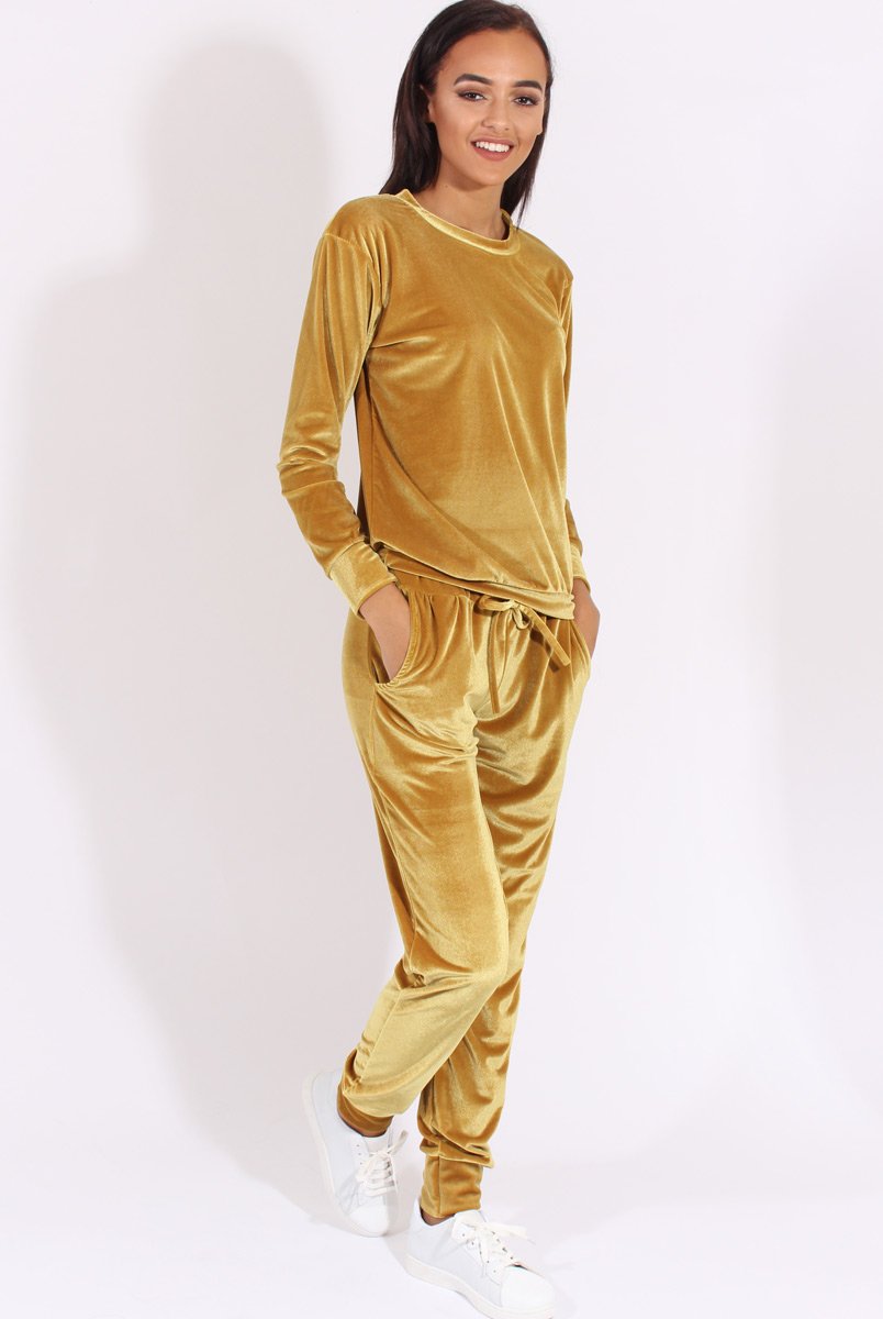 Mustard Velvet Tracksuit- Liv-Tracksuits