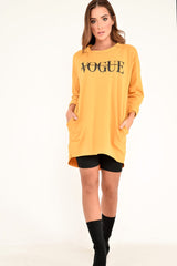 Mustard Vogue Slogan Oversized Jumper - Bray-Jumper