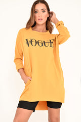 Mustard Vogue Slogan Oversized Jumper - Bray-Jumper
