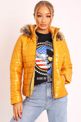 Mustard Wet Look Puffer Coat - Soph-Coats