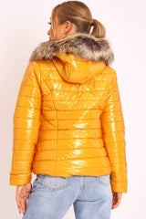 Mustard Wet Look Puffer Coat - Soph-Coats