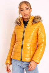 Mustard Wet Look Puffer Coat - Soph-Coats