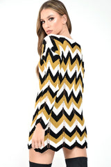 Mustard White Black Chevron Jumper Dress - Kalise-Knitwear