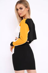 Mustard White and Black Colour Block Crop Top and Skirt Co-ord - Dyana-Co-ords