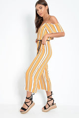 Mustard White and Black Stripe Bardot Jumpsuit - Bonita-Jumpsuits