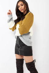 Mustard White and Grey Knot Knit Jumper - Kerri-Jumper