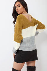 Mustard White and Grey Knot Knit Jumper - Kerri-Jumper
