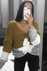 Mustard White and Grey Knot Knit Jumper - Kerri-Jumper