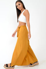 Mustard Wide Leg Belted Split Front Trousers - Aamira-Trousers