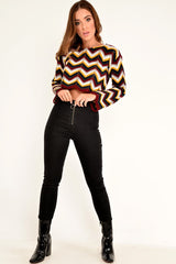 Mustard Wine Chevron Knit Crop Jumper - Stevi-Crop Jumper