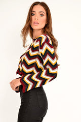 Mustard Wine Chevron Knit Crop Jumper - Stevi-Crop Jumper