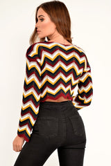 Mustard Wine Chevron Knit Crop Jumper - Stevi-Crop Jumper