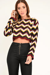 Mustard Wine Chevron Knit Crop Jumper - Stevi-Crop Jumper