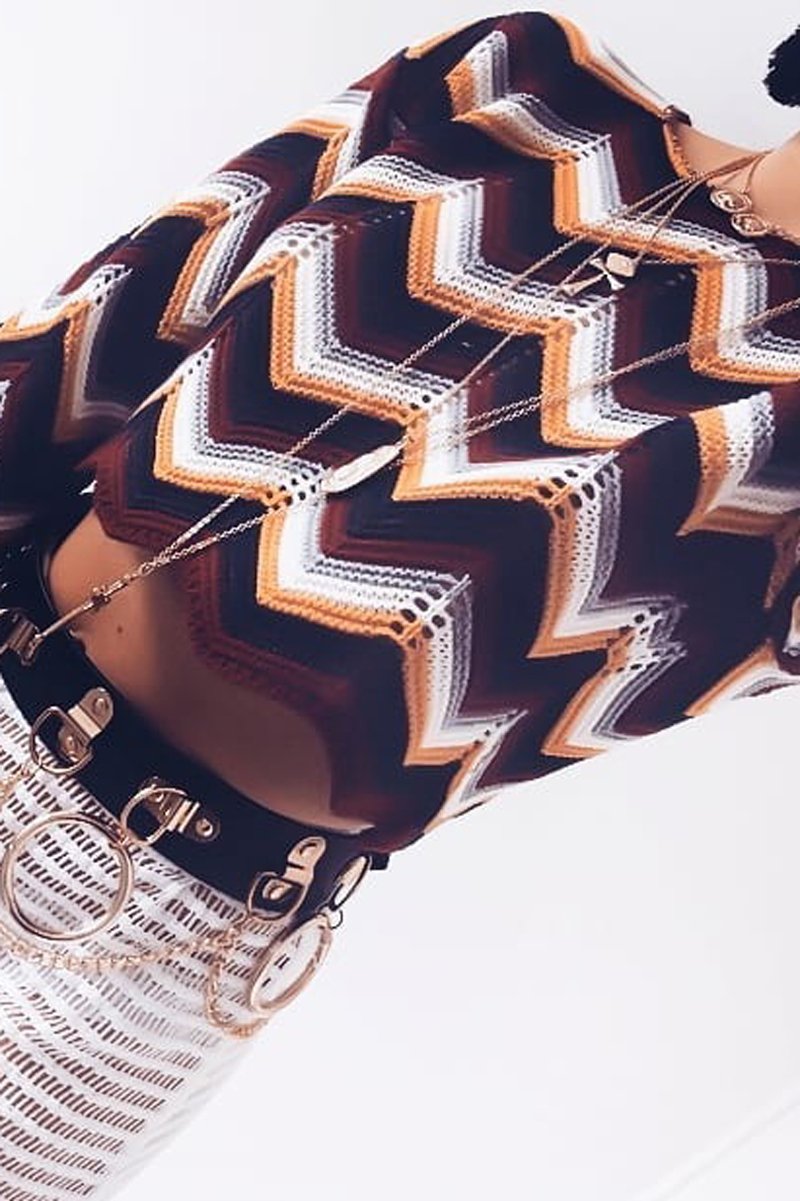 Mustard Wine Chevron Knit Crop Jumper - Stevi-Crop Jumper
