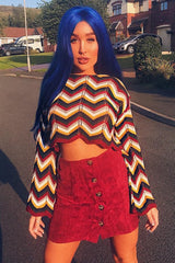 Mustard Wine Chevron Knit Crop Jumper - Stevi-Crop Jumper