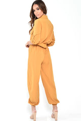 Mustard Woven Button Down Boiler Jumpsuit - Janise-Jumpsuits