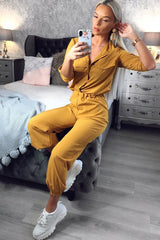 Mustard Woven Button Down Boiler Jumpsuit - Janise-Jumpsuits