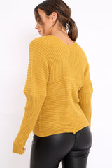 Mustard Wrap Front Cable Knit Jumper - Melia-Jumper
