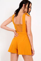 Mustard Wrap Over Lace Back Playsuit - Irish-Playsuits