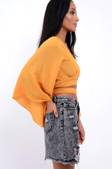 Mustard Wrap Tie Crop Blouse - Kay-Tops