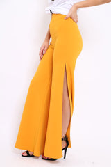 Mustard Zip Front High Waisted Flare Trousers - Gerta-Trousers