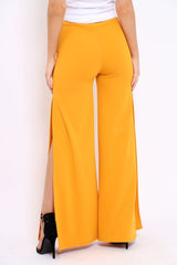 Mustard Zip Front High Waisted Flare Trousers - Gerta-Trousers