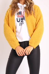 Mustard Zip Front Teddy Jacket - Elena-Jackets