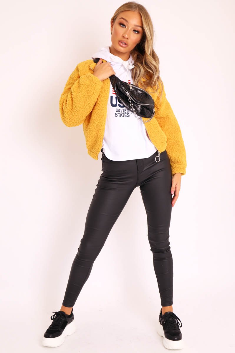 Mustard Zip Front Teddy Jacket - Elena-Jackets