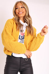 Mustard Zip Front Teddy Jacket - Elena-Jackets