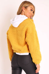 Mustard Zip Front Teddy Jacket - Elena-Jackets