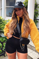 Mustard Zip Front Teddy Jacket - Elena-Jackets