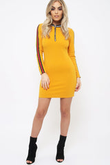 Mustard bodycon dress with stripe detail - Bryonna-Dresses