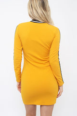 Mustard bodycon dress with stripe detail - Bryonna-Dresses