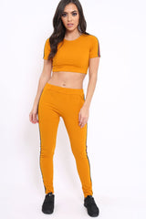 Mustard loungewear set with Side Stripe Sports Trim Detail - Lear-Co-ords