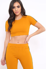 Mustard loungewear set with Side Stripe Sports Trim Detail - Lear-Co-ords