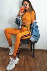 Mustard loungewear set with Side Stripe Sports Trim Detail - Lear-Co-ords