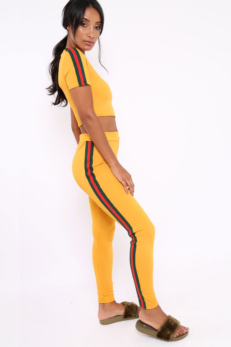 Mustard with Green and Red Side Stripe Set- Elissa-Co-ords
