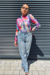 Mutli Abstract Print High Neck Bodysuit - Verity-Bodysuits