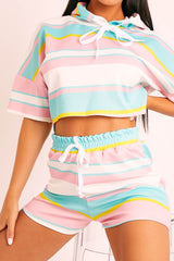 Mutli Pastel Stripe Hoodie Shorts Loungewear Co-ord - Kamaria-Co-ords