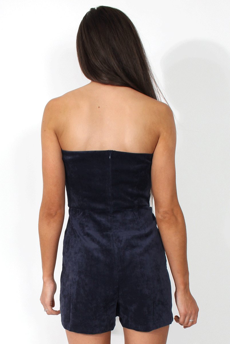 Mya Blue Bandeau Cord Playsuit-Playsuits