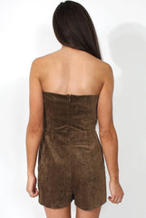 Mya Brown Bandau Cord Playsuit-Playsuits